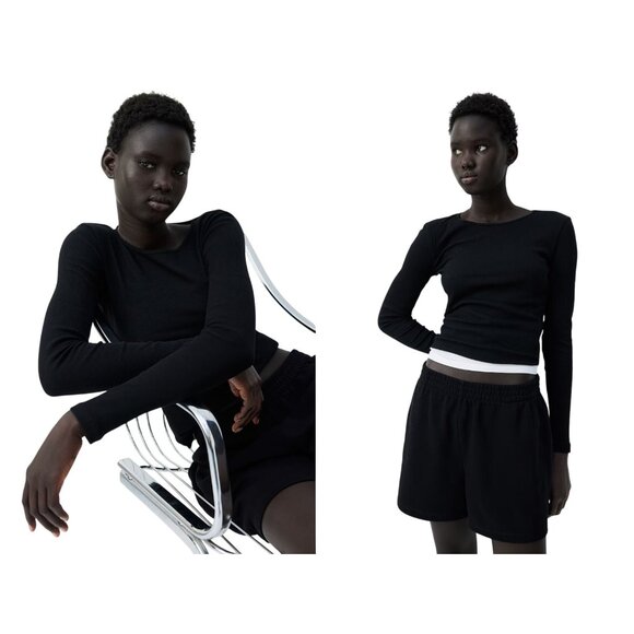 H&M Black Ribbed Long-Sleeve Jersey Top - Picture 1 of 4